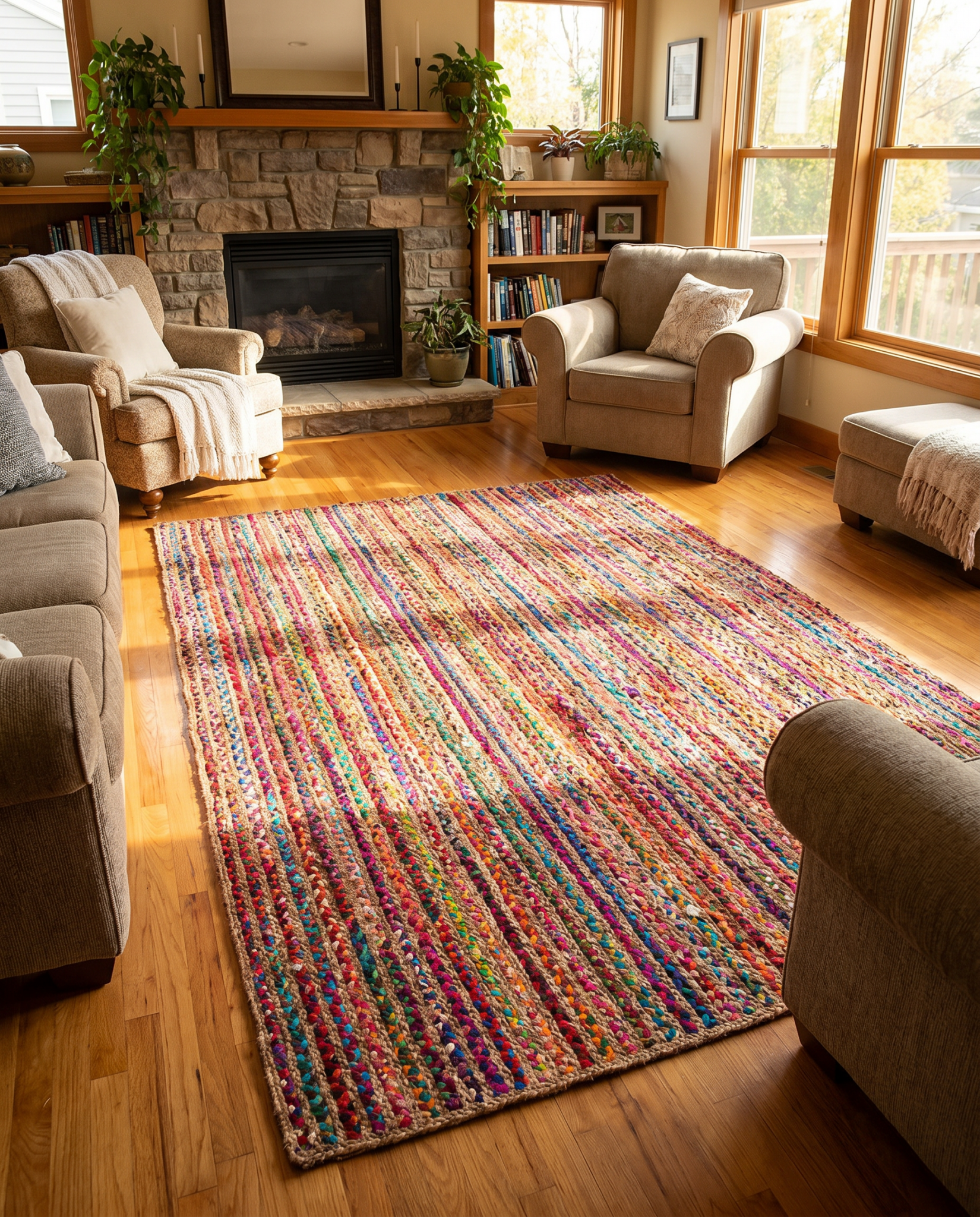 MOSAIC LINE JUTE & CHINDI HANDMADE RUG - Art and craft furniture