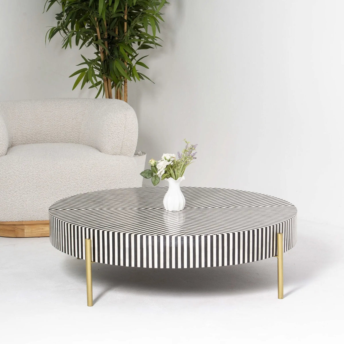 Mystic Black Strip Inlay Coffee Table - Art and craft furniture