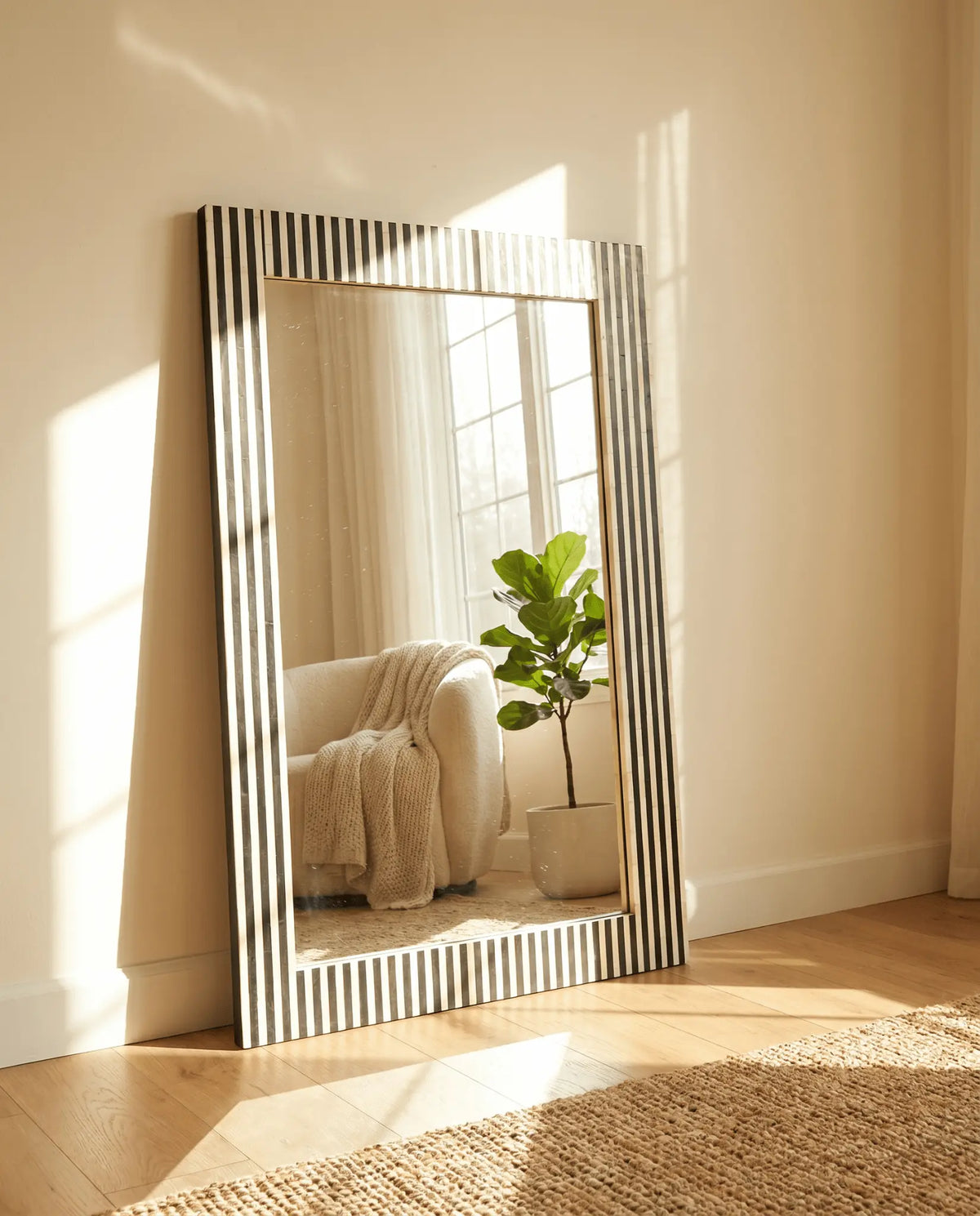 Mystic Black Strip Inlay Frame Mirror - Art and craft furniture
