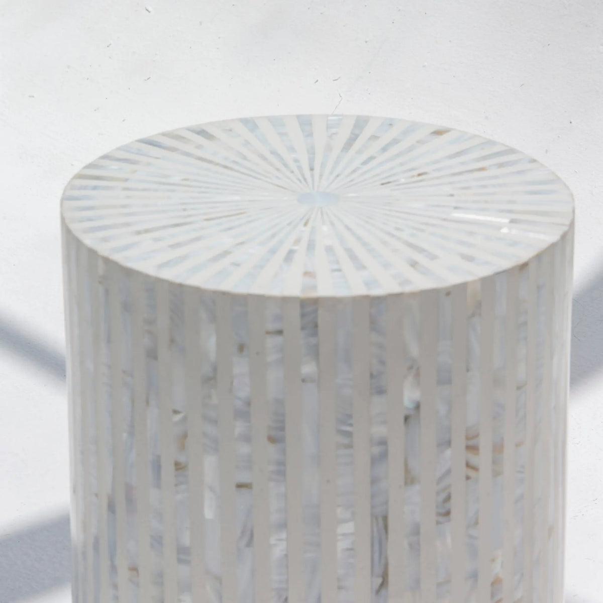 Mystic White Strip Mother Of Pearl Round Stool - Art and craft furniture