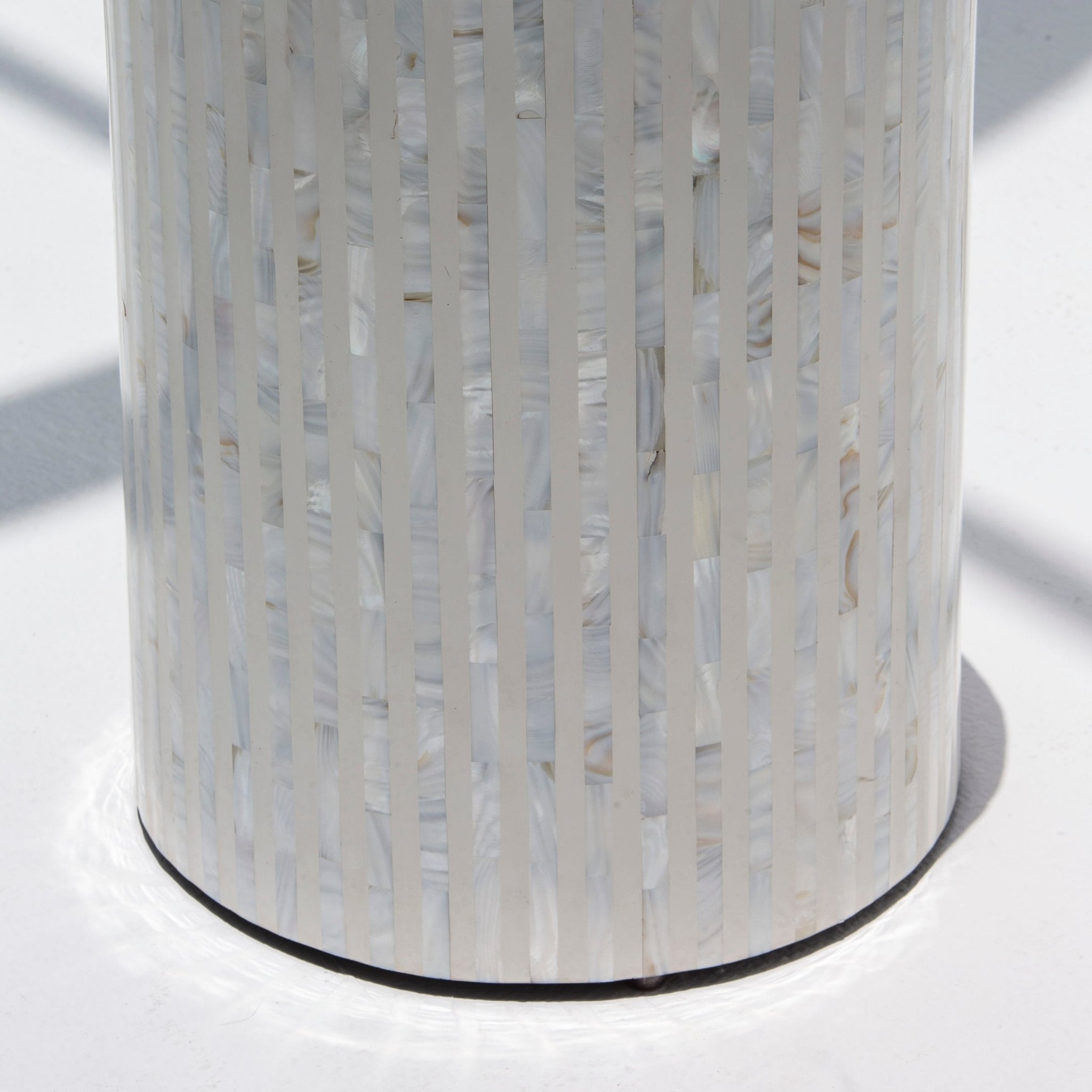 MYSTIC-WHITE STRIP MOTHER OF PEARL ROUND STOOL - Art and craft furniture