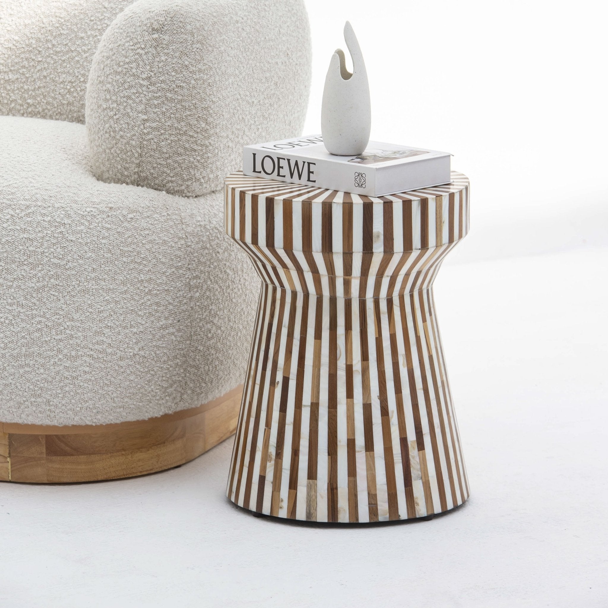 MYSTIC WOODEN INLAY HOURGLASS SIDE TABLE - Art and craft furniture