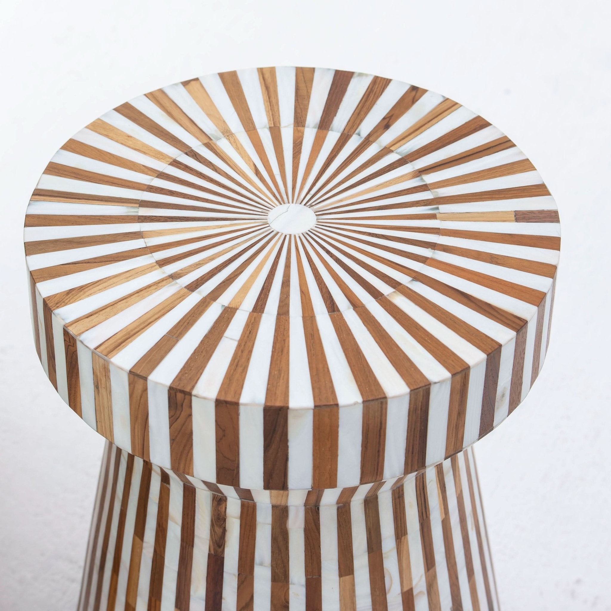 MYSTIC WOODEN INLAY HOURGLASS SIDE TABLE - Art and craft furniture
