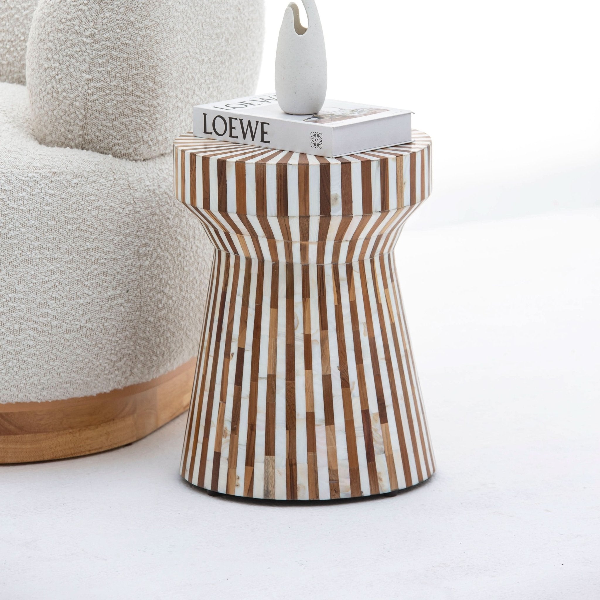 MYSTIC WOODEN INLAY HOURGLASS SIDE TABLE - Art and craft furniture