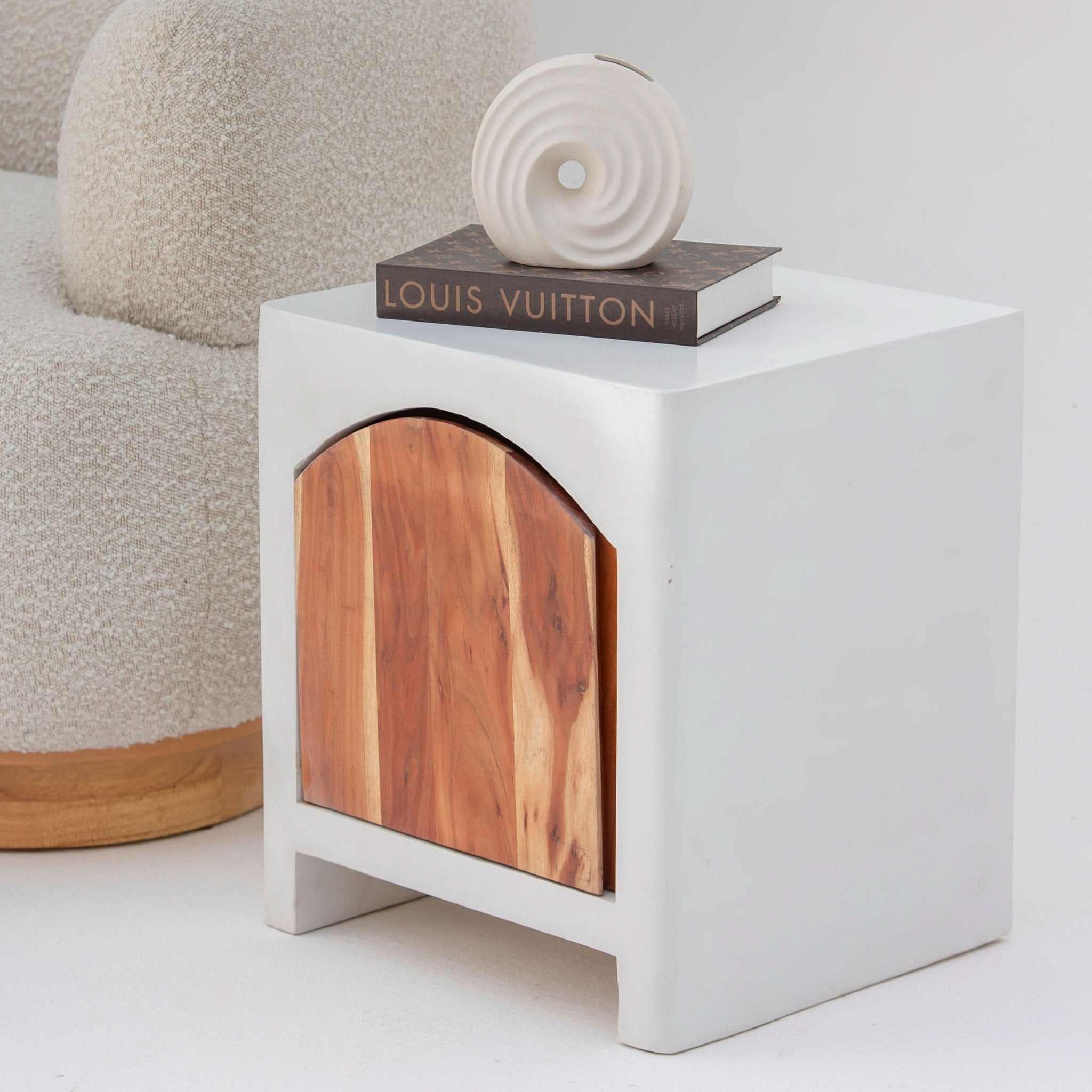 NATURA CURVE WOODEN NIGHTSTAND TABLE - Art and craft furniture