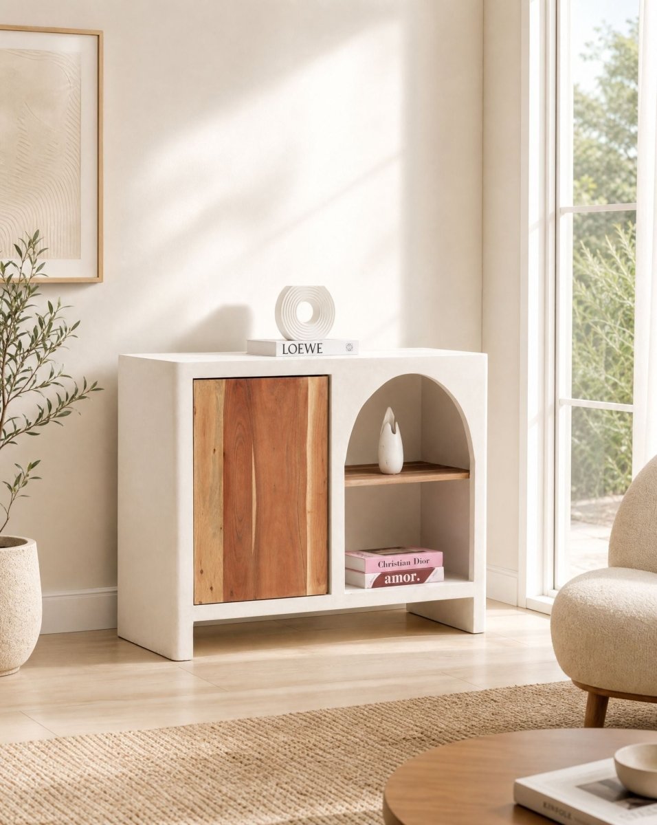 Natura Curve Wooden One Door Sideboard - Art and craft furniture