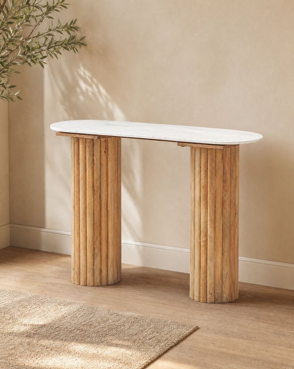 Novara Marble Top Wooden Base Console Table - Art and craft furniture