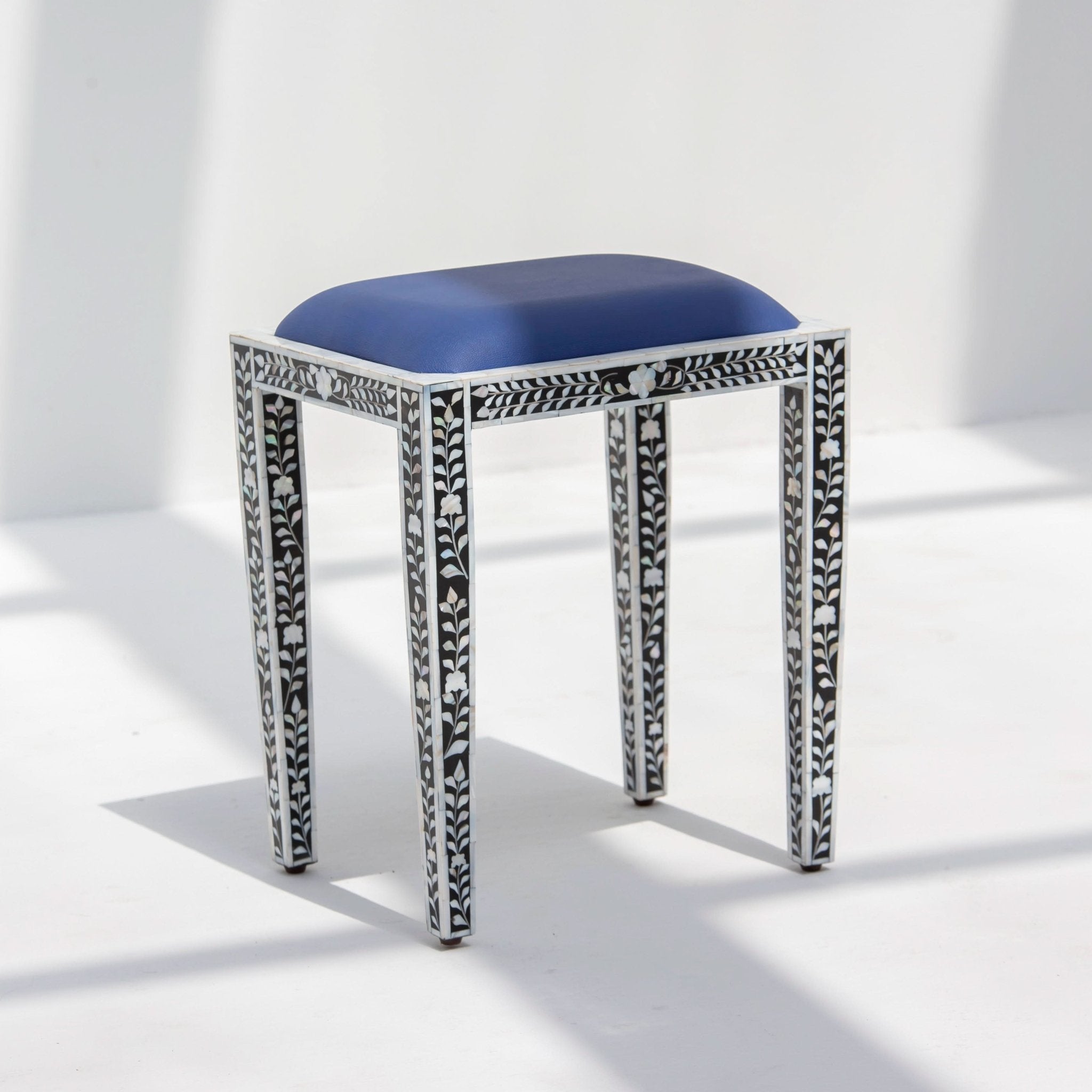 OCEAN-BLACK MOTHER OF PEARL SEATING STOOL - Art and craft furniture