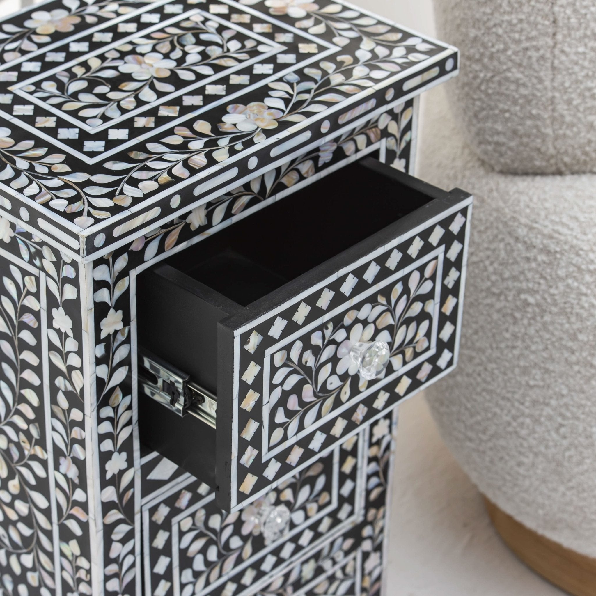 OCEAN-BLACK MOTHER OF PEARL TWO DRAWER BEDSIDE TABLE - Art and craft furniture