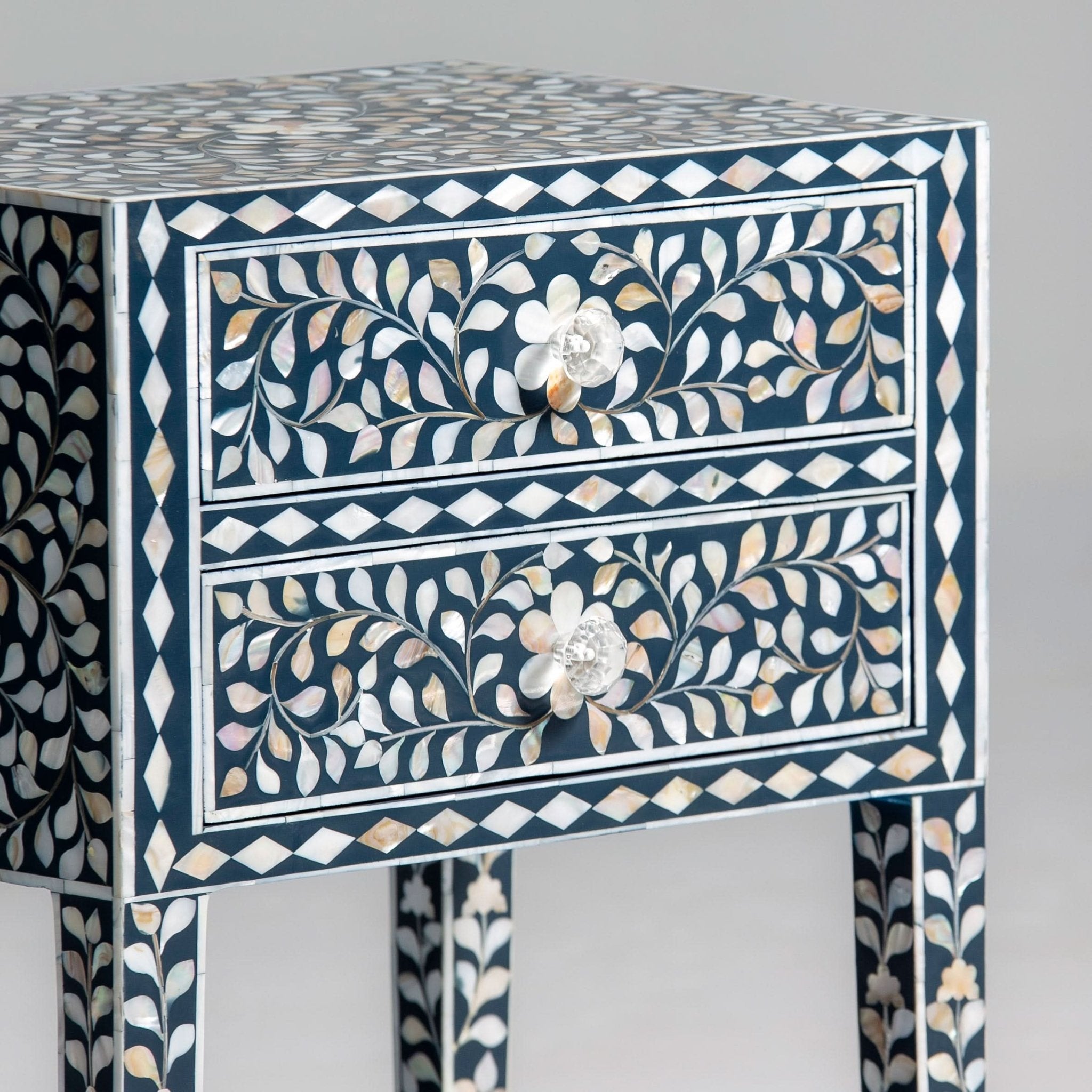 OCEAN-BLACK MOTHER OF PEARL TWO DRAWER BEDSIDE TABLE - Art and craft furniture
