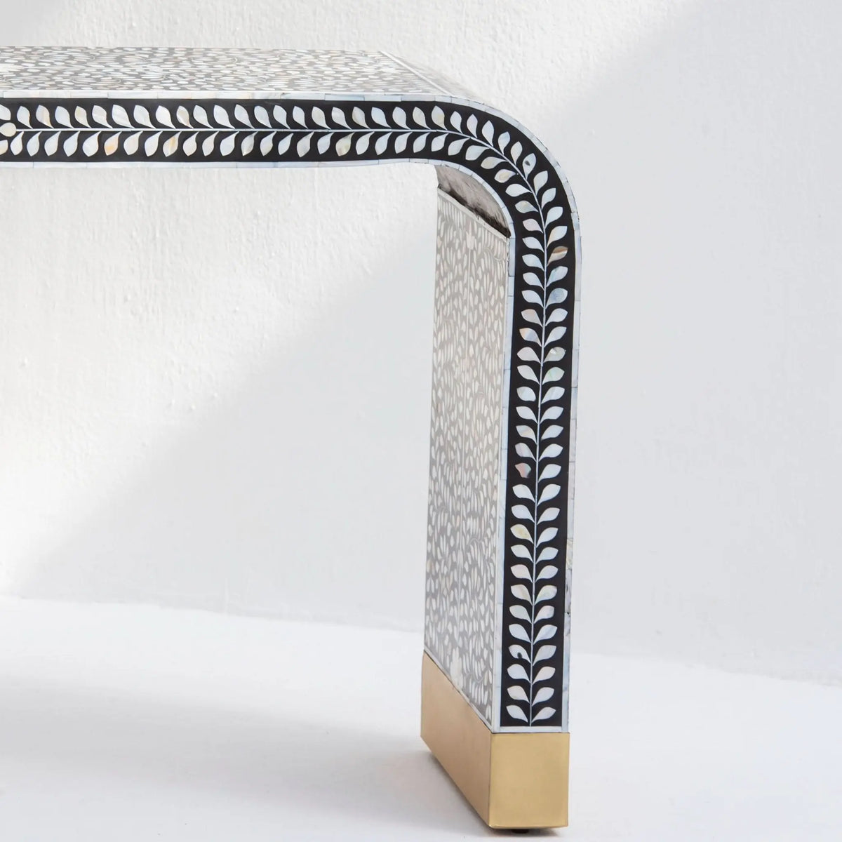 Ocean Black Mother Of Pearl U Shape Console Table - Art and craft furniture