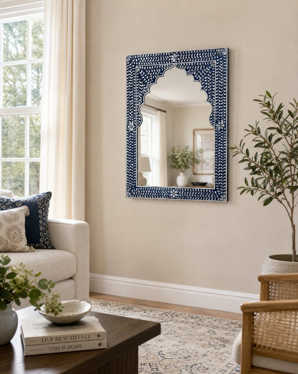 Ocean Blue Mehrab Mother Of Pearl Frame Mirror - Art and craft furniture