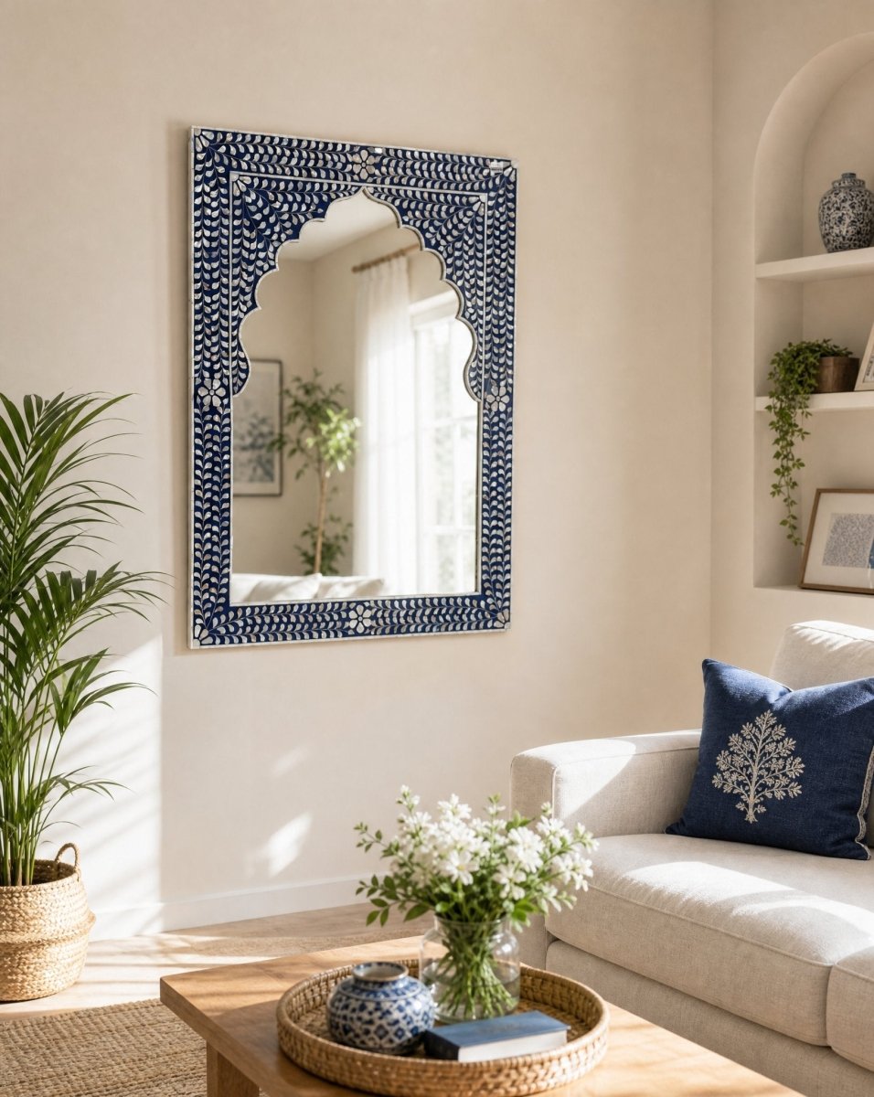Ocean Blue Mehrab Mother Of Pearl Frame Mirror - Art and craft furniture