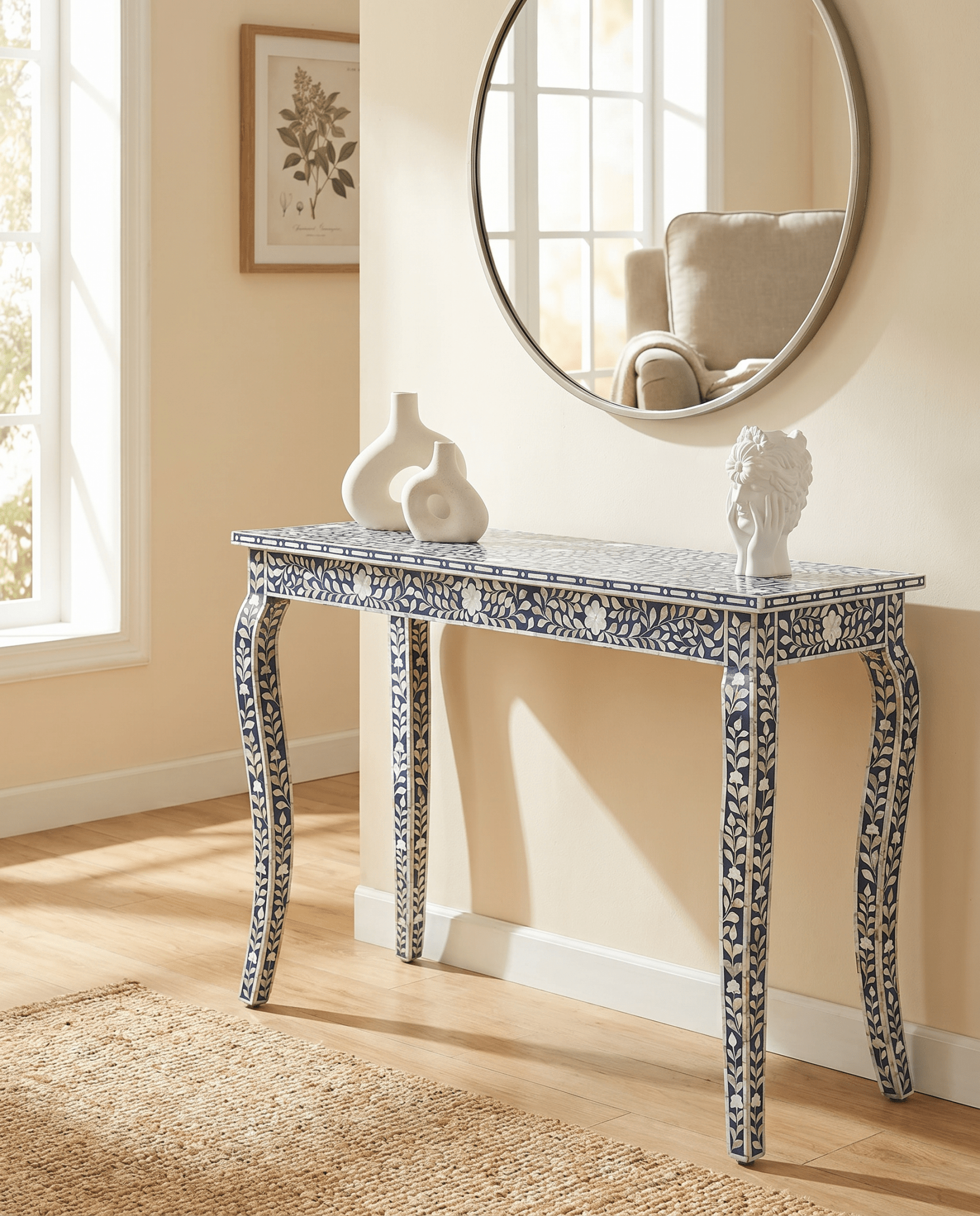 OCEAN-BLUE MOTHER OF PEARL CONSOLE TABLE - Art and craft furniture