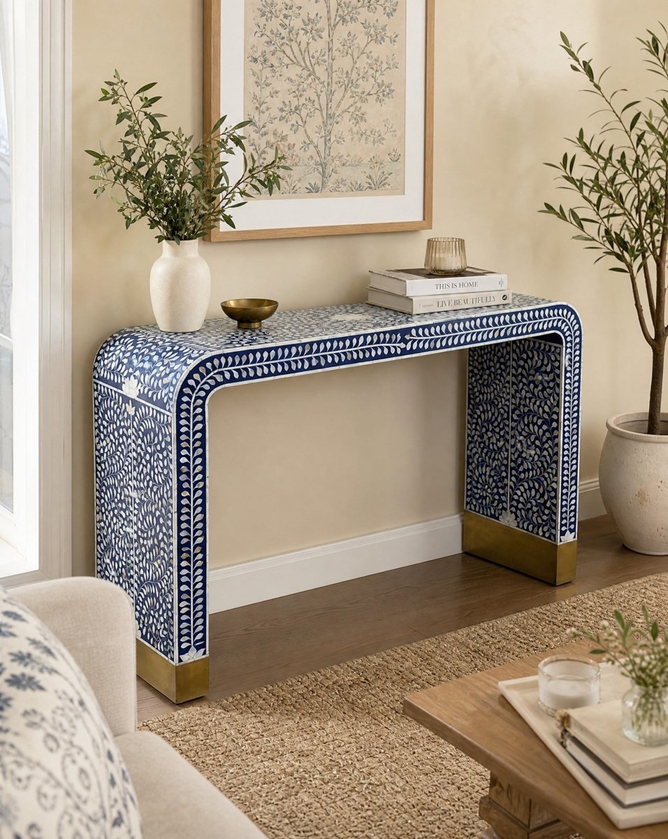 Ocean Blue Mother Of Pearl Console - Art and craft furniture