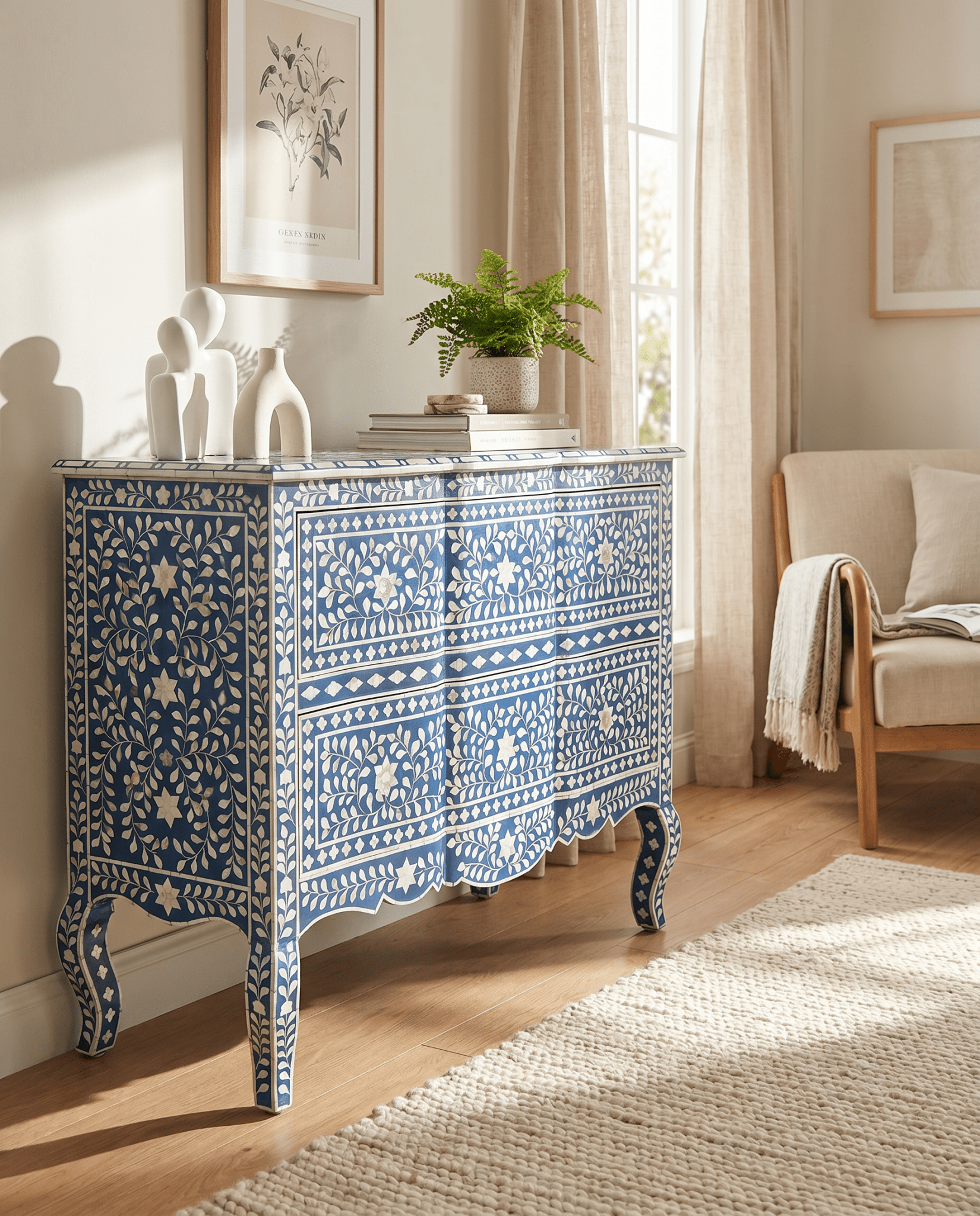 OCEAN-BLUE MOTHER OF PEARL TWO DRAWER DRAWCHEST - Art and craft furniture