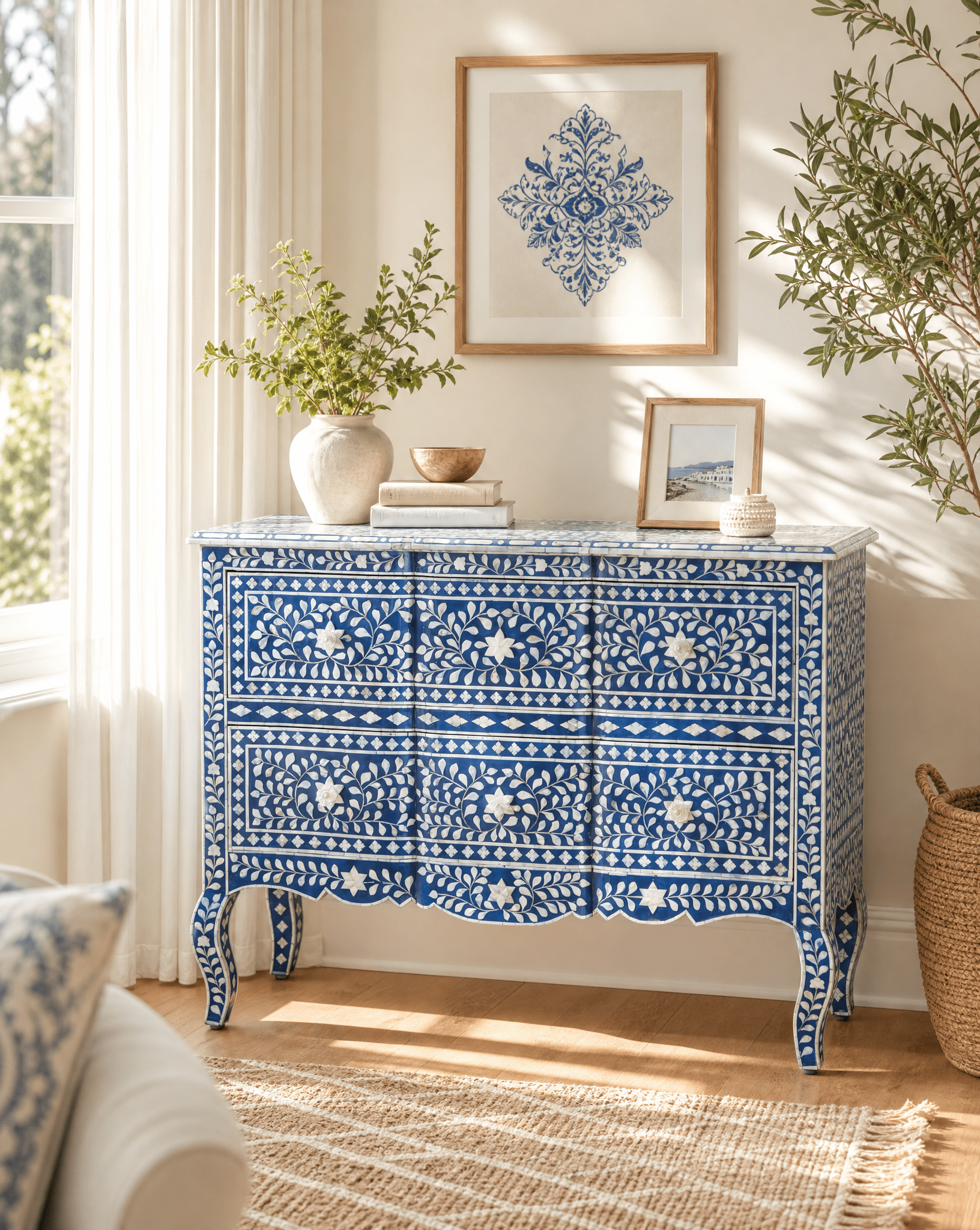 OCEAN-BLUE MOTHER OF PEARL TWO DRAWER DRAWCHEST - Art and craft furniture