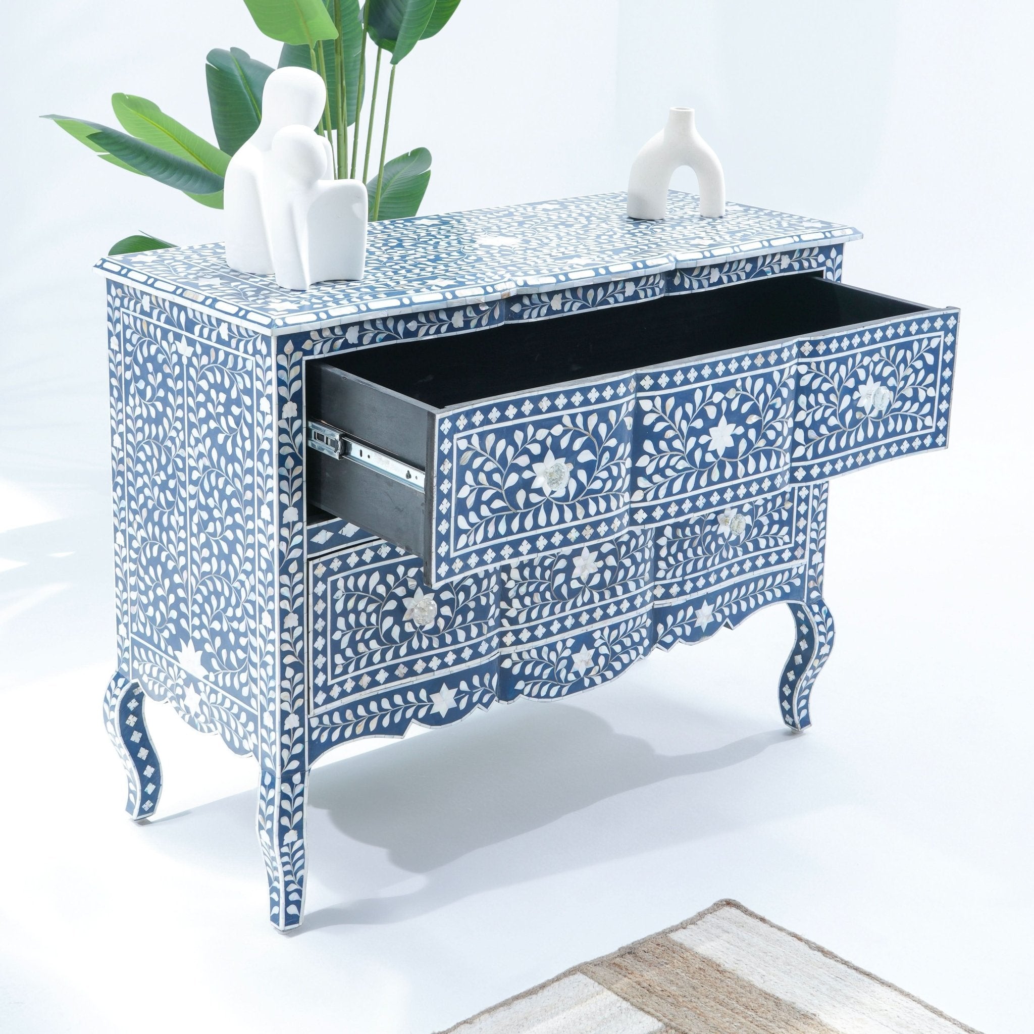 OCEAN-BLUE MOTHER OF PEARL TWO DRAWER DRAWCHEST - Art and craft furniture