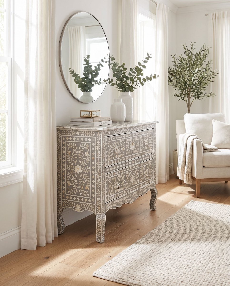 Ocean Gray Mother of Pearl Two Drawer Drawchest - Art and craft furniture