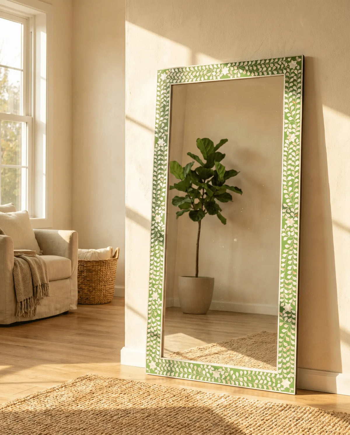 Ocean Green Mother Of Pearl Frame Mirror - Art and craft furniture