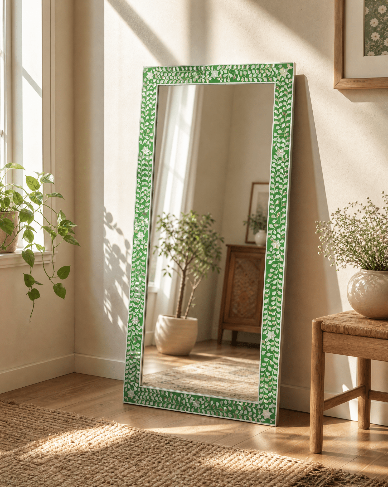 OCEAN-GREEN MOTHER OF PEARL MIRROR FRAME - Art and craft furniture