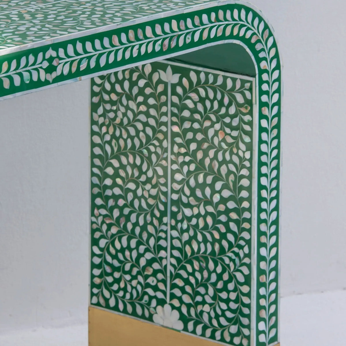 Ocean Green Mother Of Pearl U Shape Console Table - Art and craft furniture