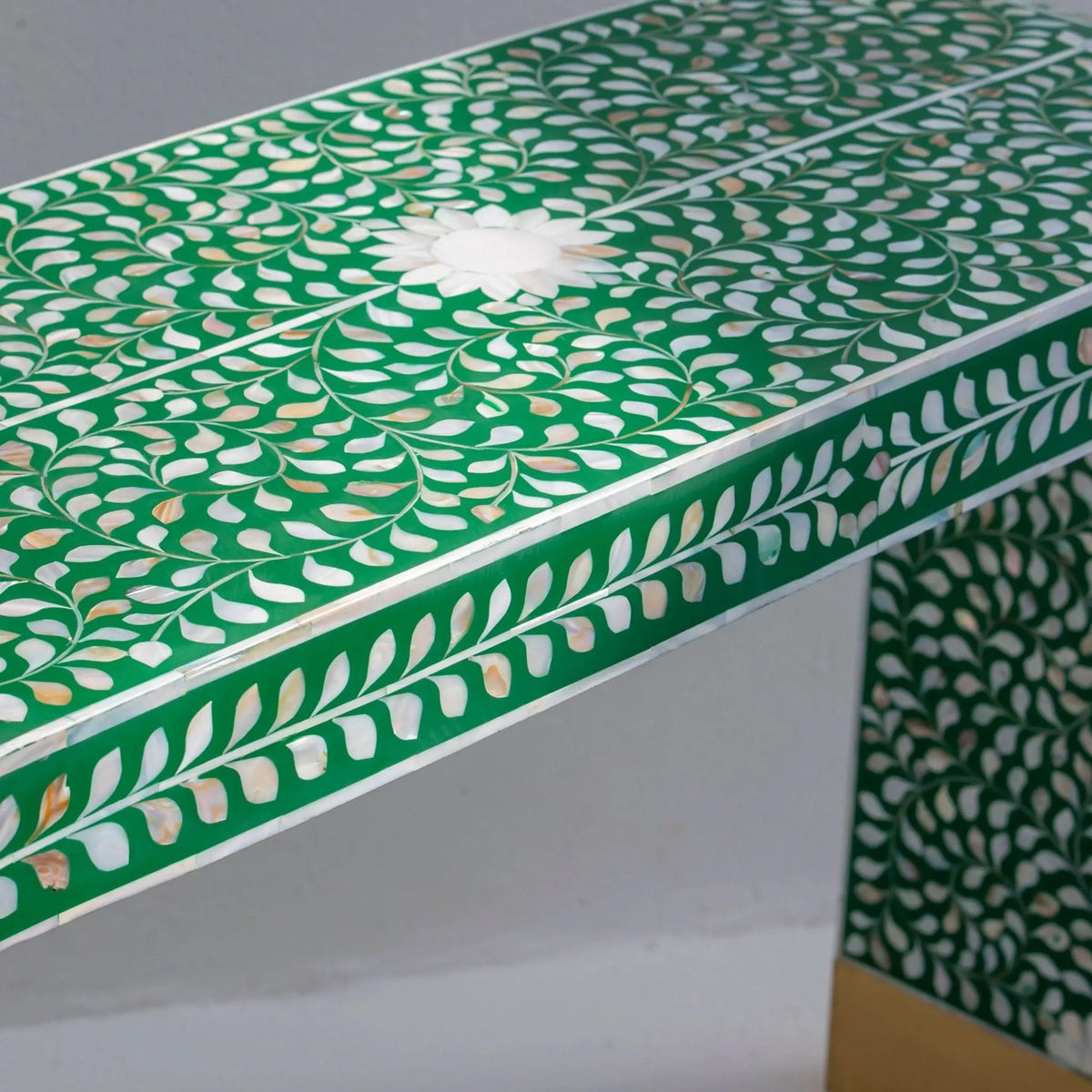 Ocean Green Mother Of Pearl U Shape Console Table - Art and craft furniture