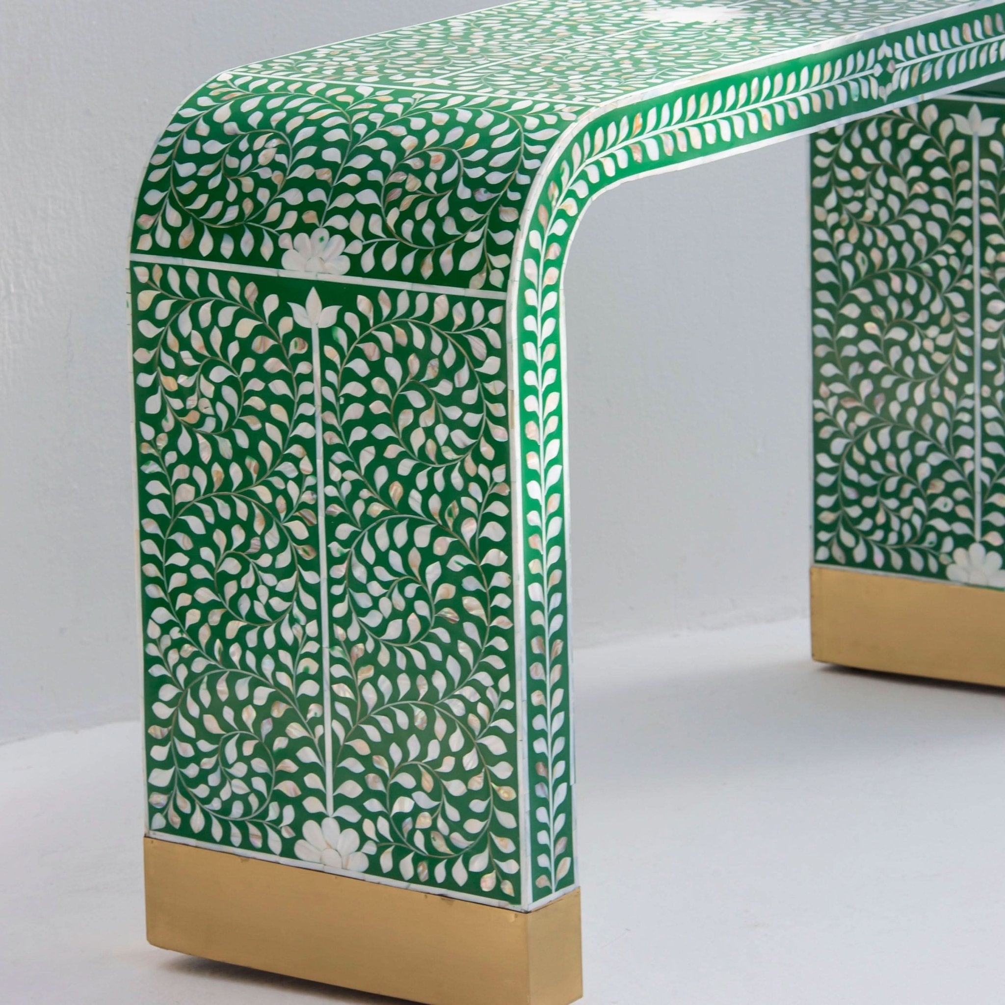 OCEAN-GREEN MOTHER OF PEARL U SHAPE CONSOLE TABLE - Art and craft furniture