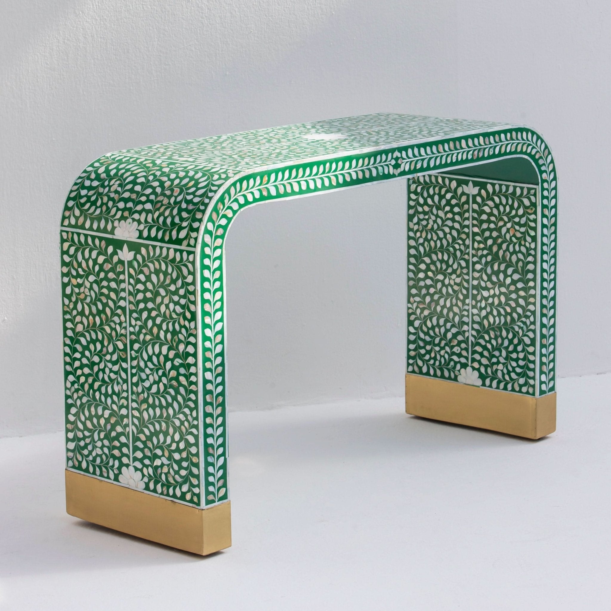 OCEAN-GREEN MOTHER OF PEARL U SHAPE CONSOLE TABLE - Art and craft furniture