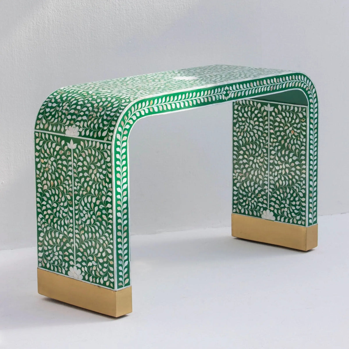 Ocean Green Mother Of Pearl U Shape Console Table - Art and craft furniture