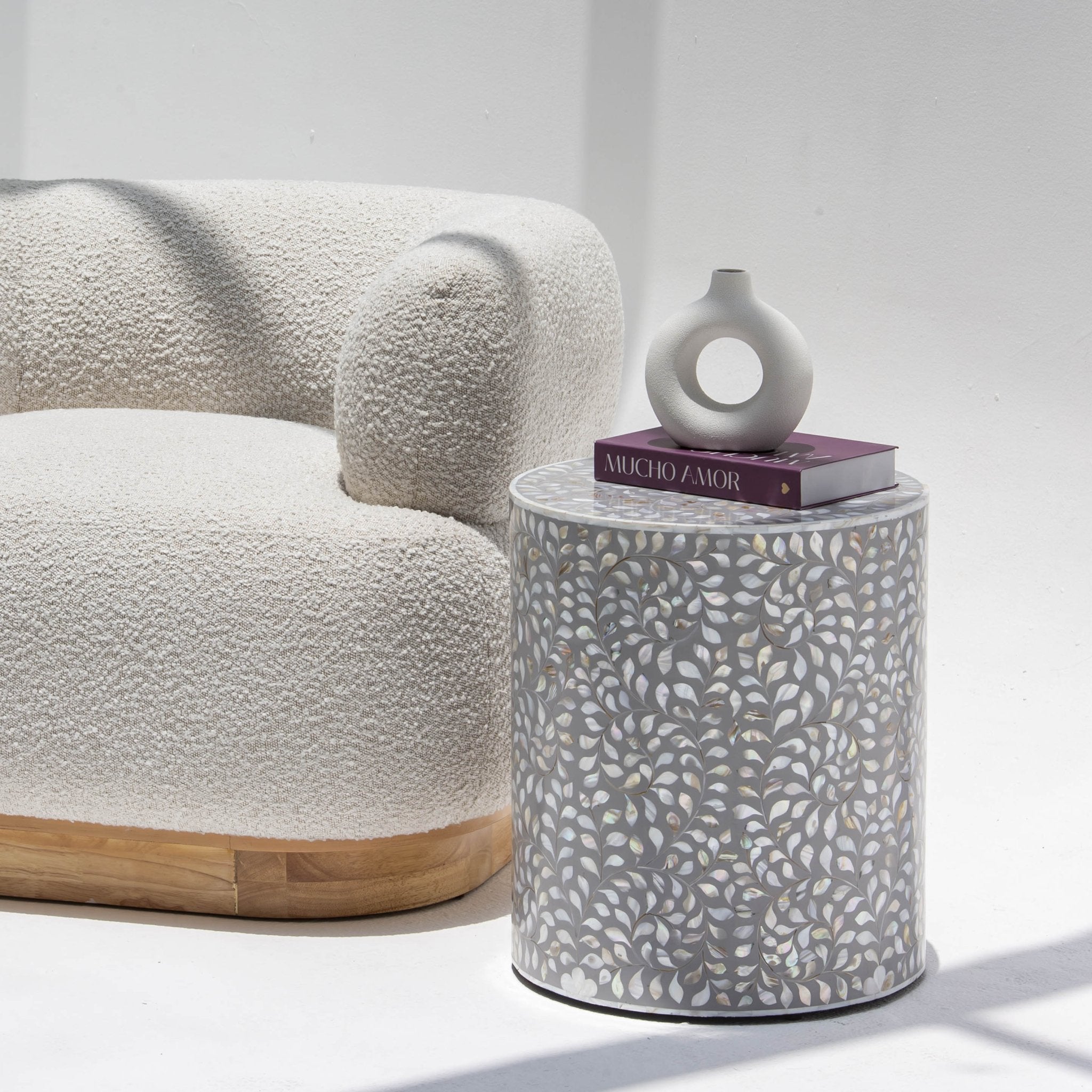 OCEAN-GREY MOTHER OF PEARL ROUND SIDE TABLE - Art and craft furniture