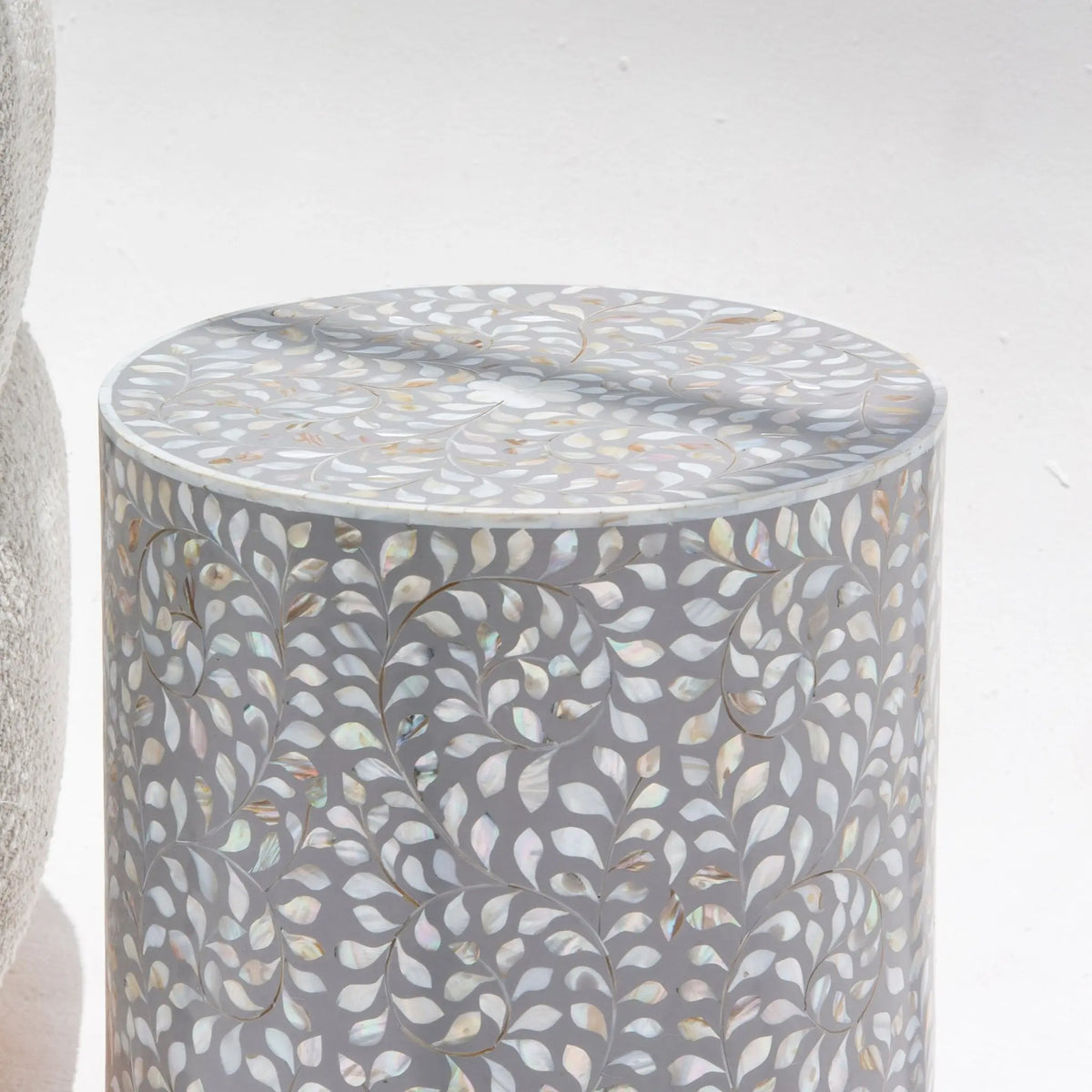 Ocean Grey Mother of Pearl Round Side Table - Art and craft furniture