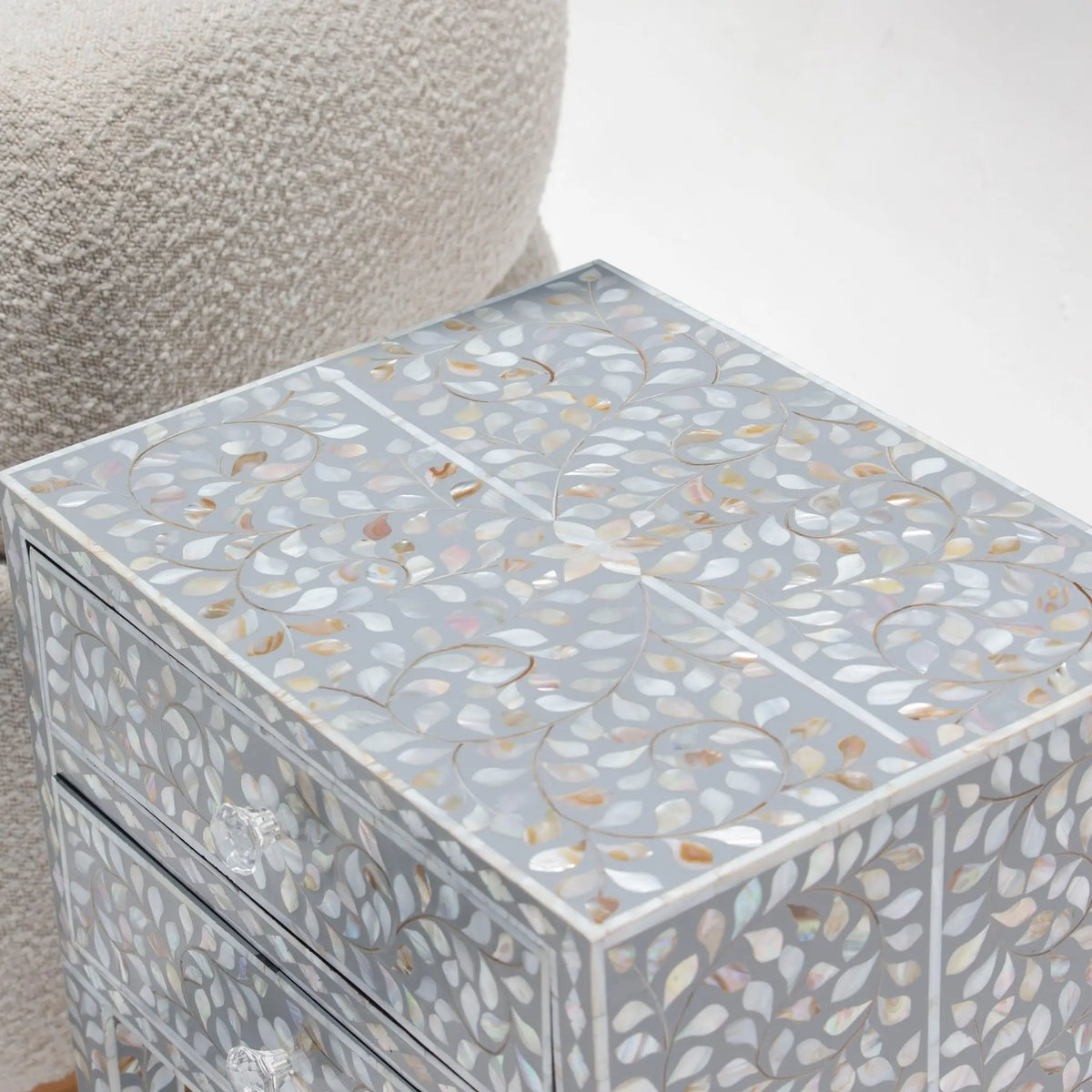 Ocean Grey Mother of Pearl Two Drawer Bedside Table - Art and craft furniture