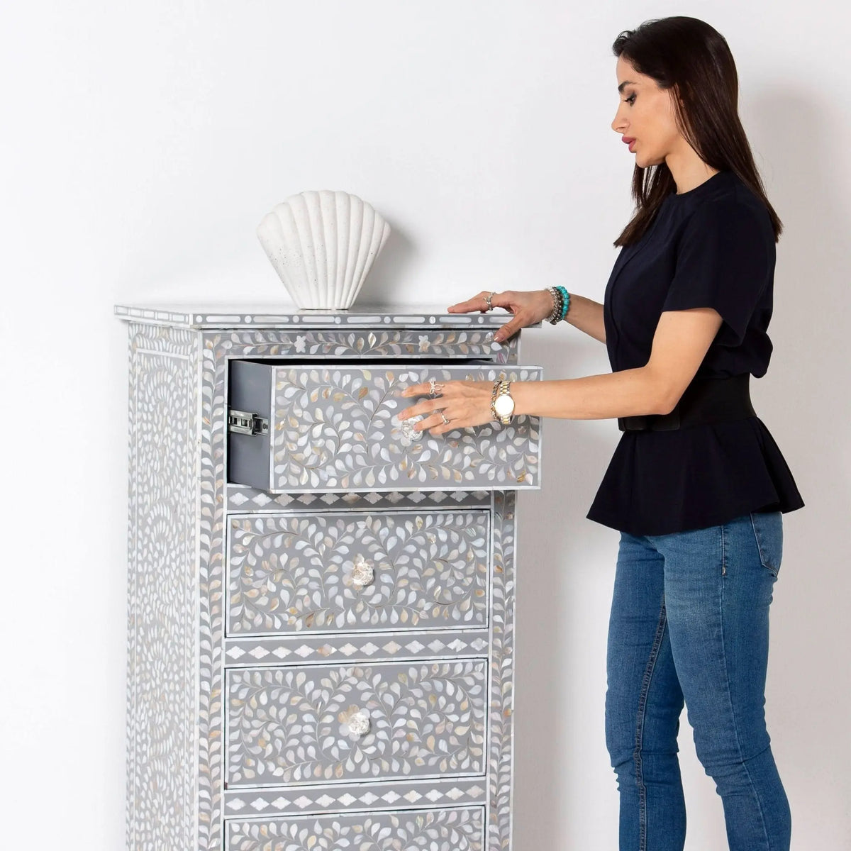 Ocean Pearl Single Grey Chest of Drawer - Art and craft furniture