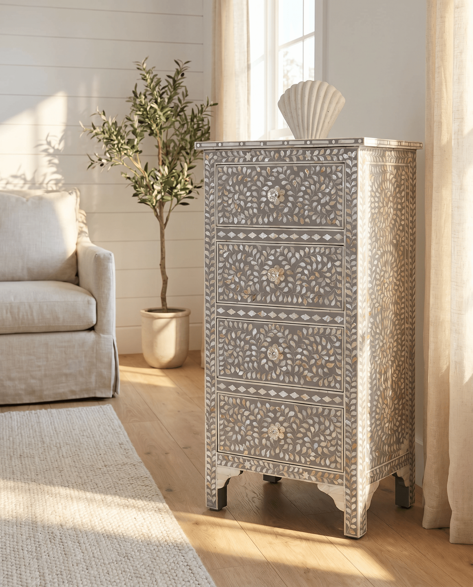 OCEAN PEARL SINGLE GREY MOP CHEST OF DRAWER - Art and craft furniture