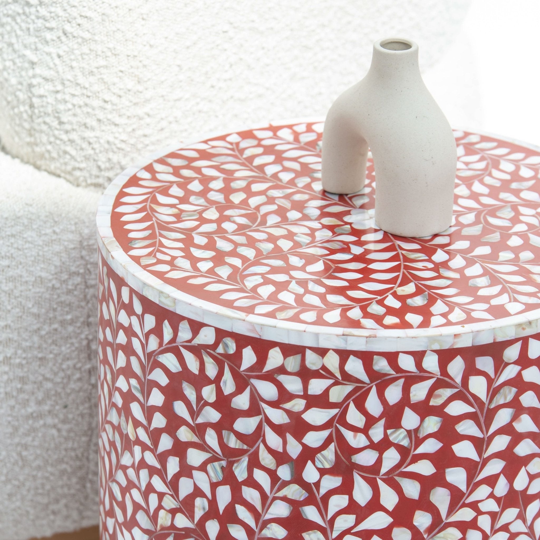 OCEAN-RED MOTHER OF PEARL ROUND SIDE TABLE - Art and craft furniture