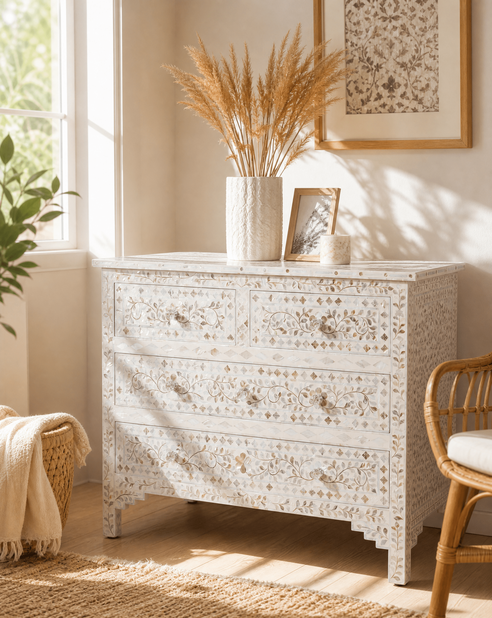 OCEAN-WHITE MOTHER OF PEARL CHEST OF DRAWER - Art and craft furniture