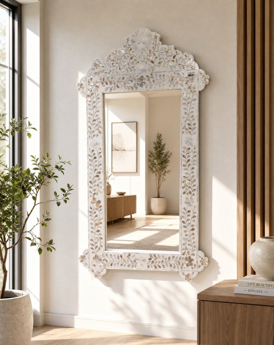 Ocean-White Mother of Pearl Frame Mirror - Art and craft furniture