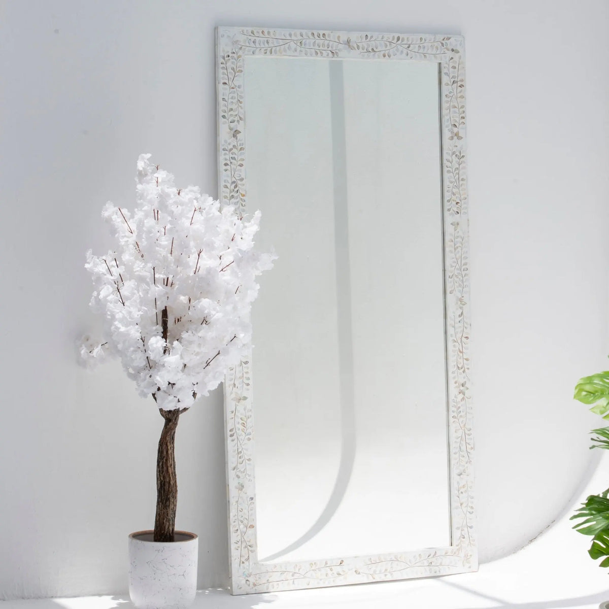 Ocean-White Mother of Pearl Frame Mirror - Art and craft furniture