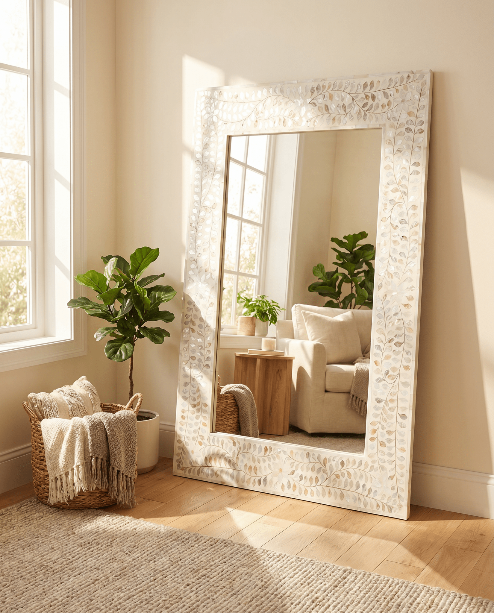 OCEAN-WHITE MOTHER OF PEARL MIRROR FRAME - Art and craft furniture