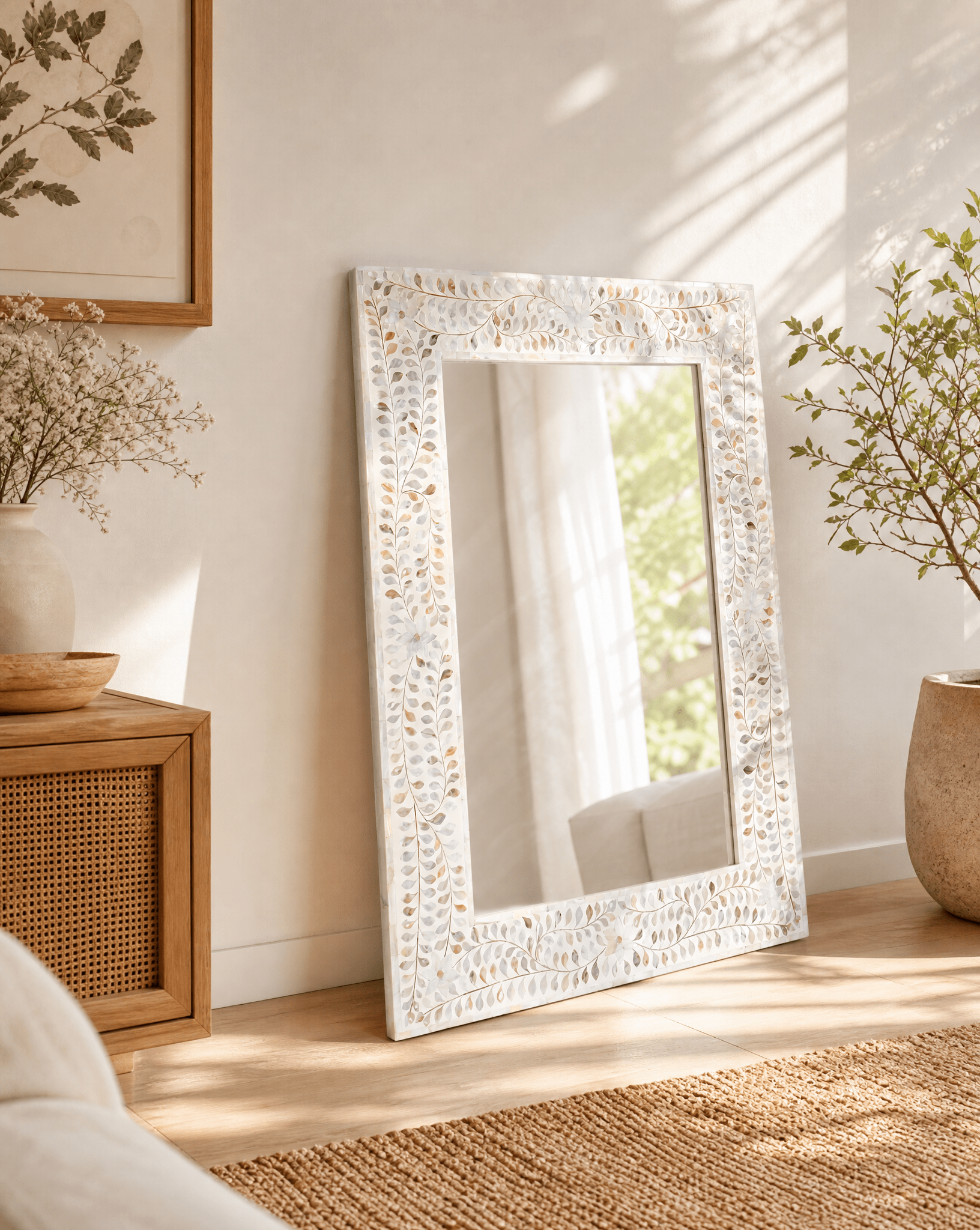 OCEAN-WHITE MOTHER OF PEARL MIRROR FRAME - Art and craft furniture
