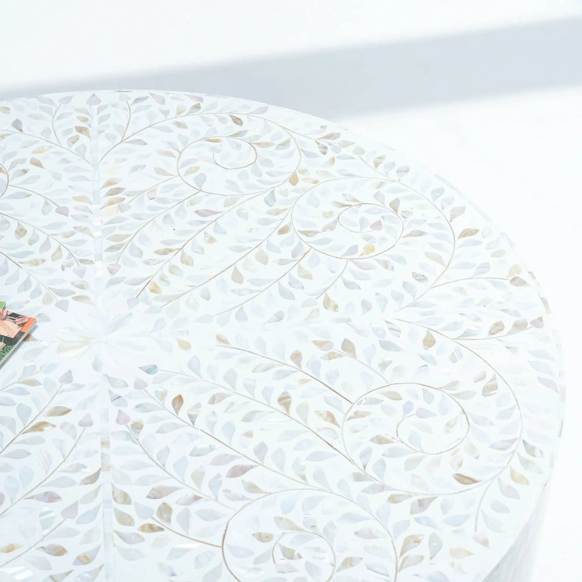 Ocean-White Mother of Pearl Round Coffee Table - Art and craft furniture