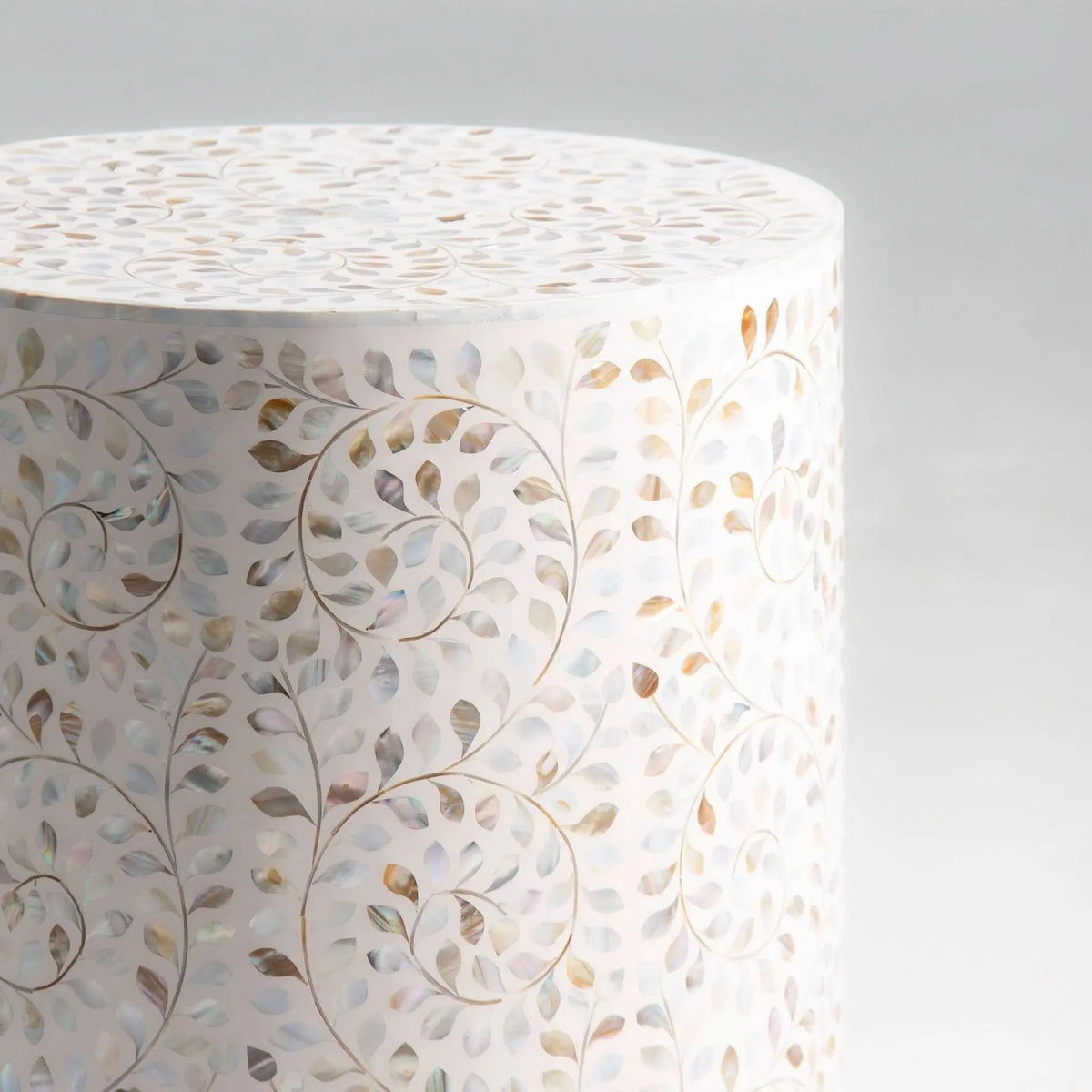 Ocean White Mother Of Pearl Round Side Table - Art and craft furniture