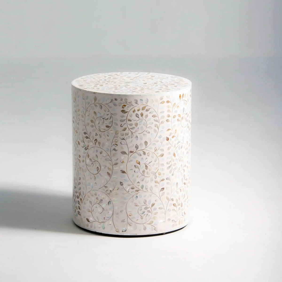 Ocean White Mother Of Pearl Round Side Table - Art and craft furniture