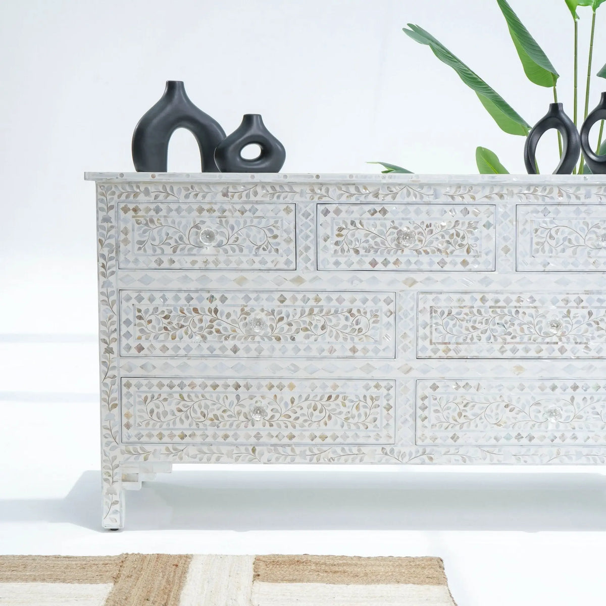 Ocean White Mother Of Pearl Seven Drawer Drawchest - Art and craft furniture
