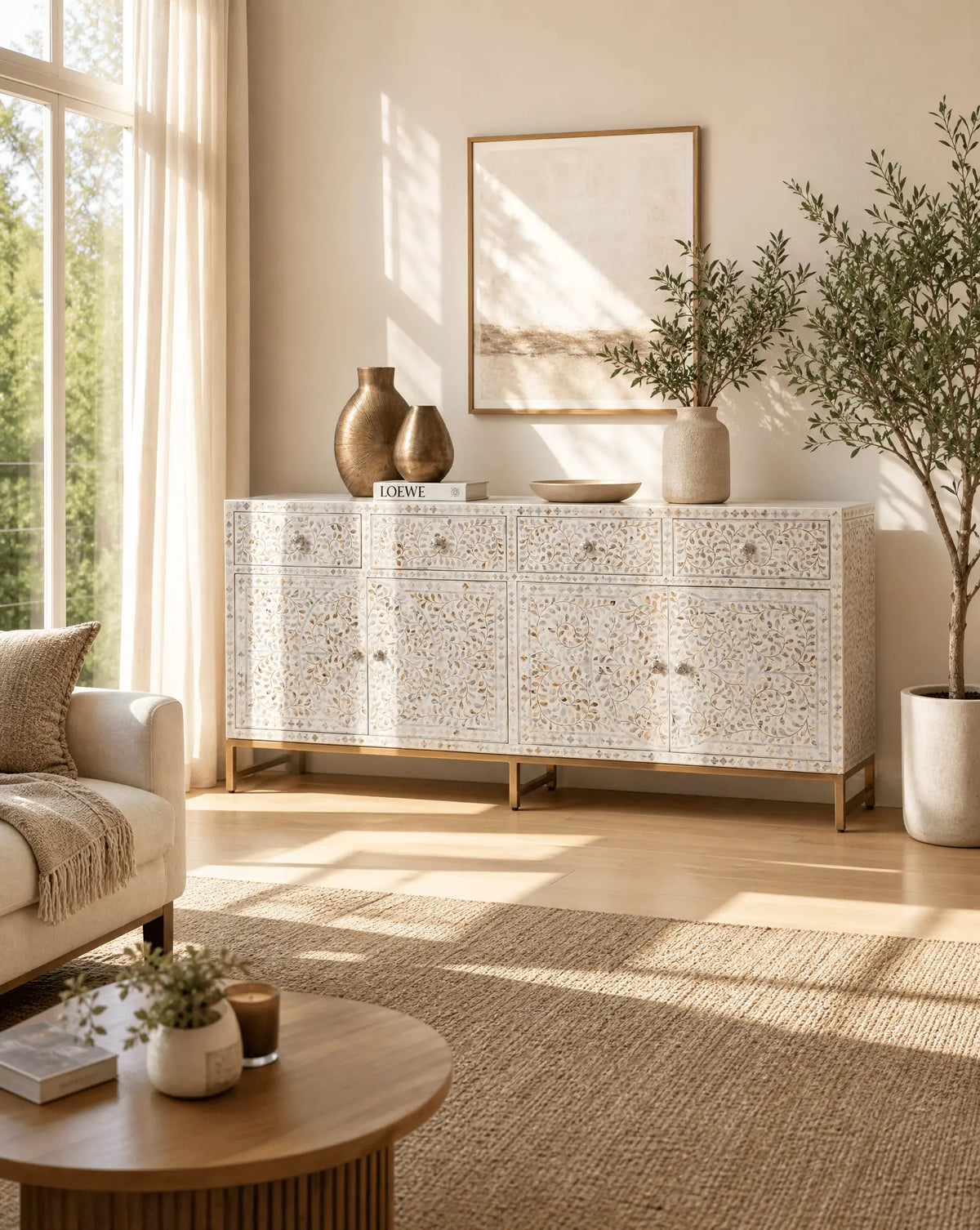 Ocean Pearl White Mother Of Pearl Sideboard - Art and craft furniture