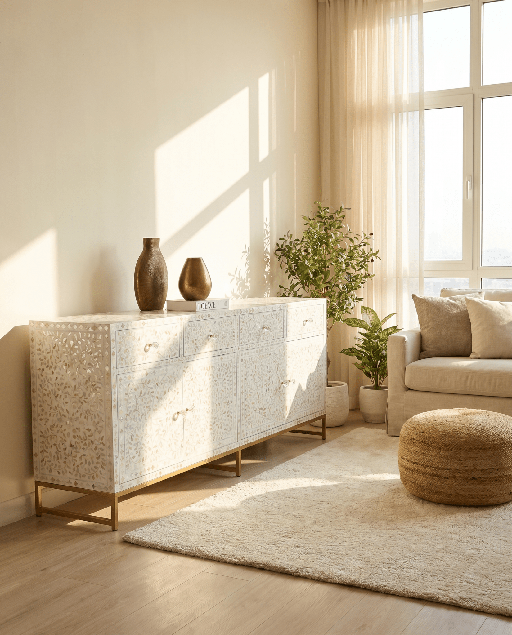OCEAN-WHITE MOTHER OF PEARL SIDEBOARD - Art and craft furniture