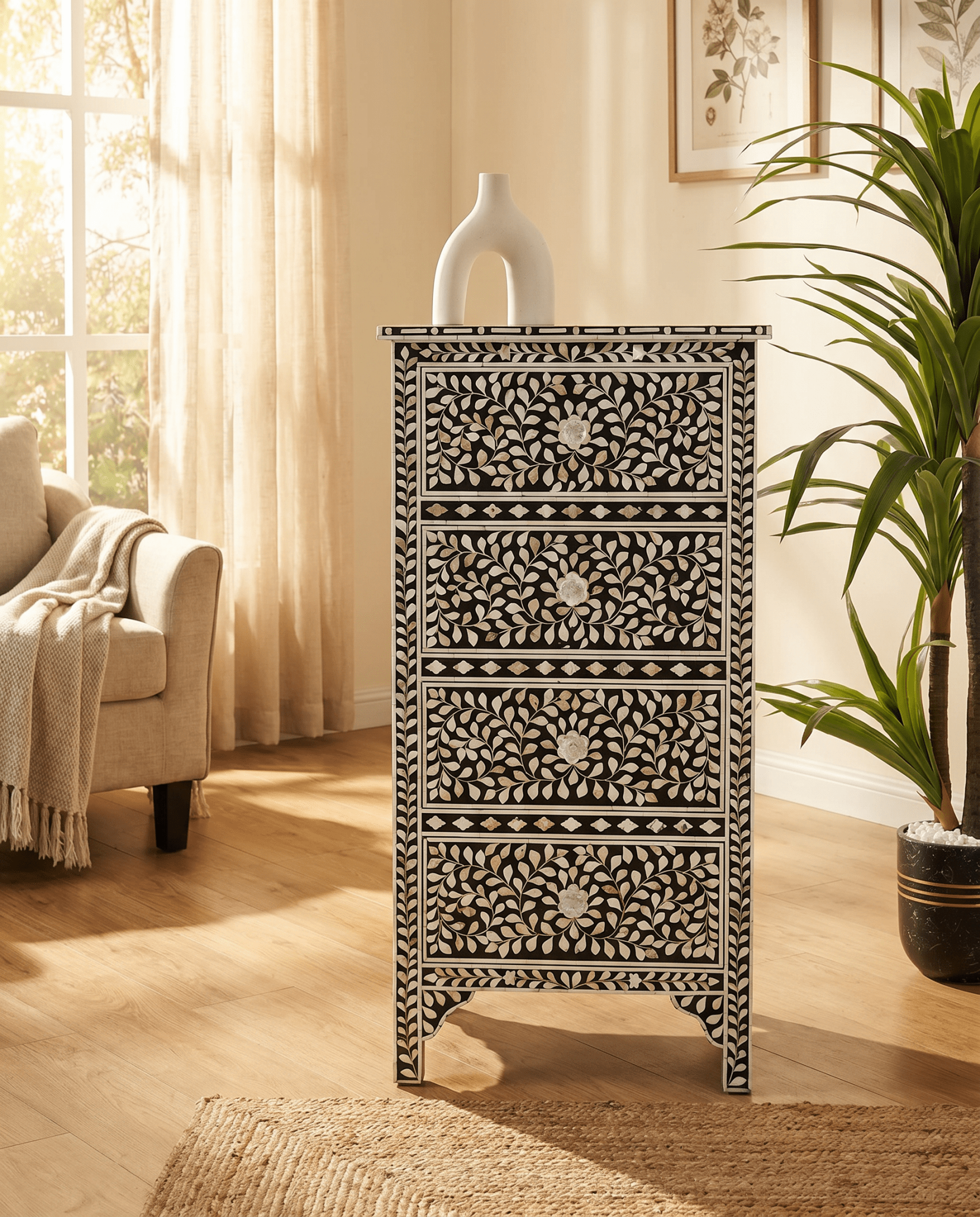 OCEAN-WHITE MOTHER OF PEARL SINGLE DRAWCHEST - Art and craft furniture
