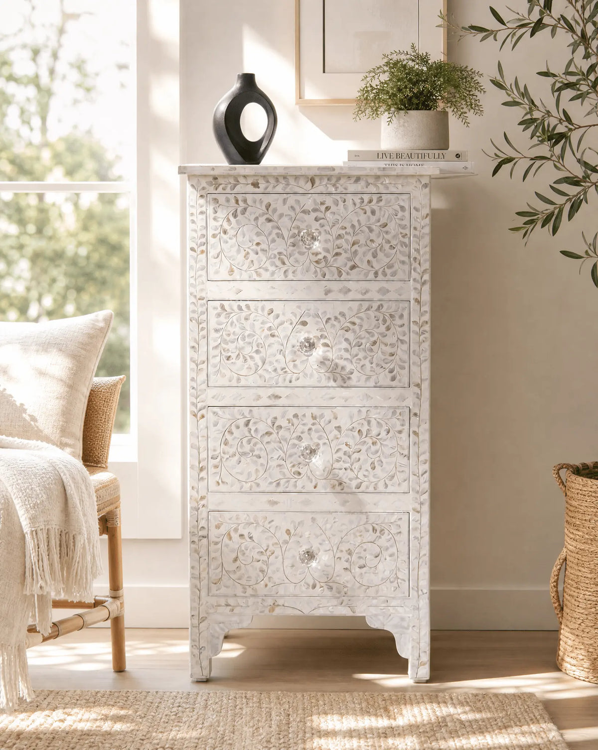 Ocean Pearl Single Mother Of Pearl Chest of Drawchest - Art and craft furniture