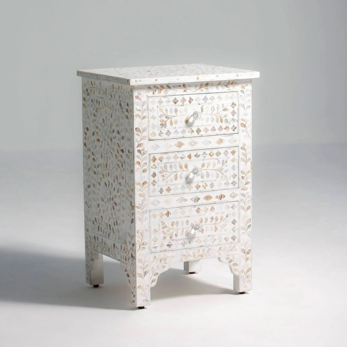 Ocean Pearl White Bedside Table - Art and craft furniture